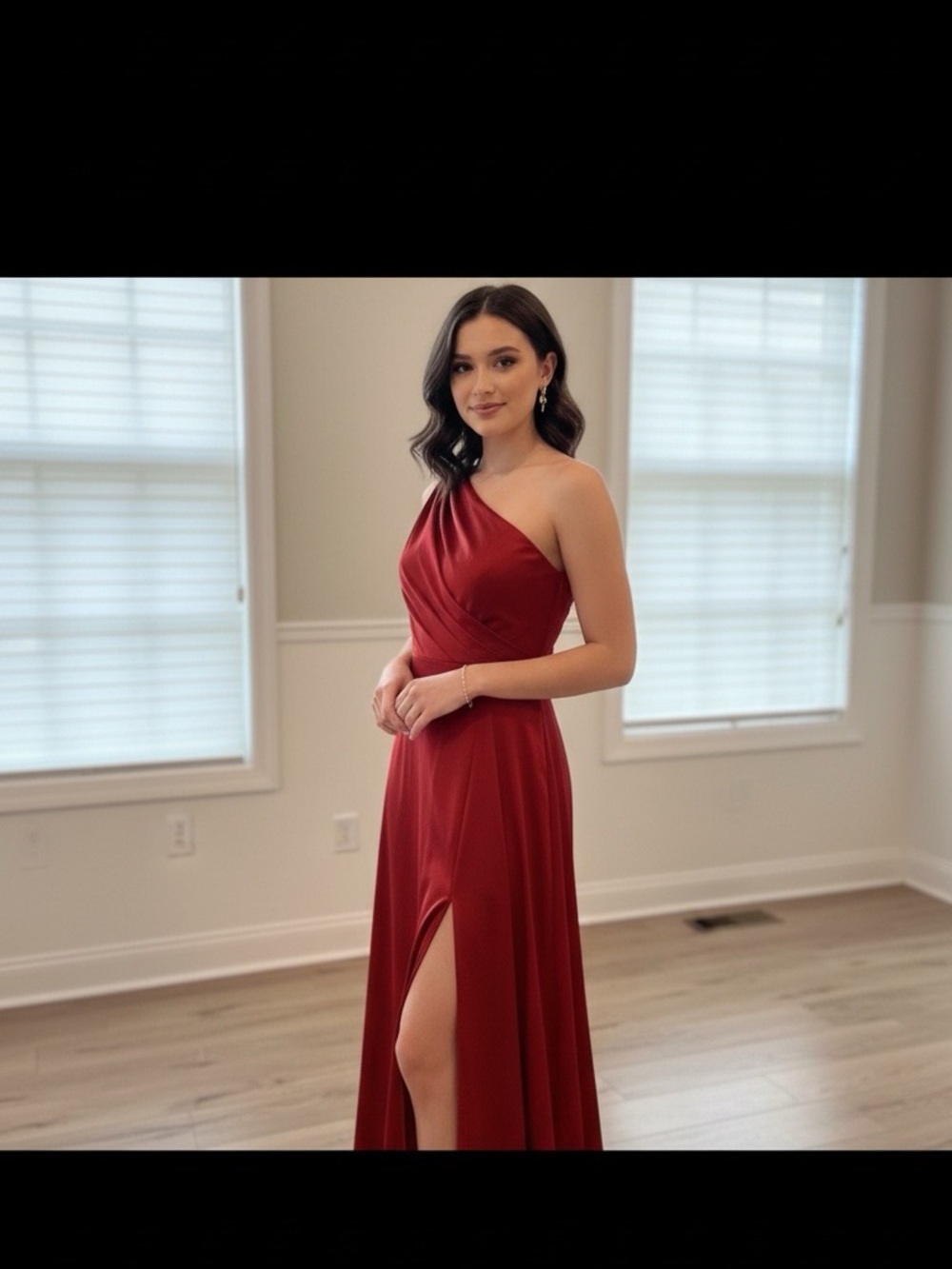 Ann Taylor One-Shoulder Crimson Evening Gown